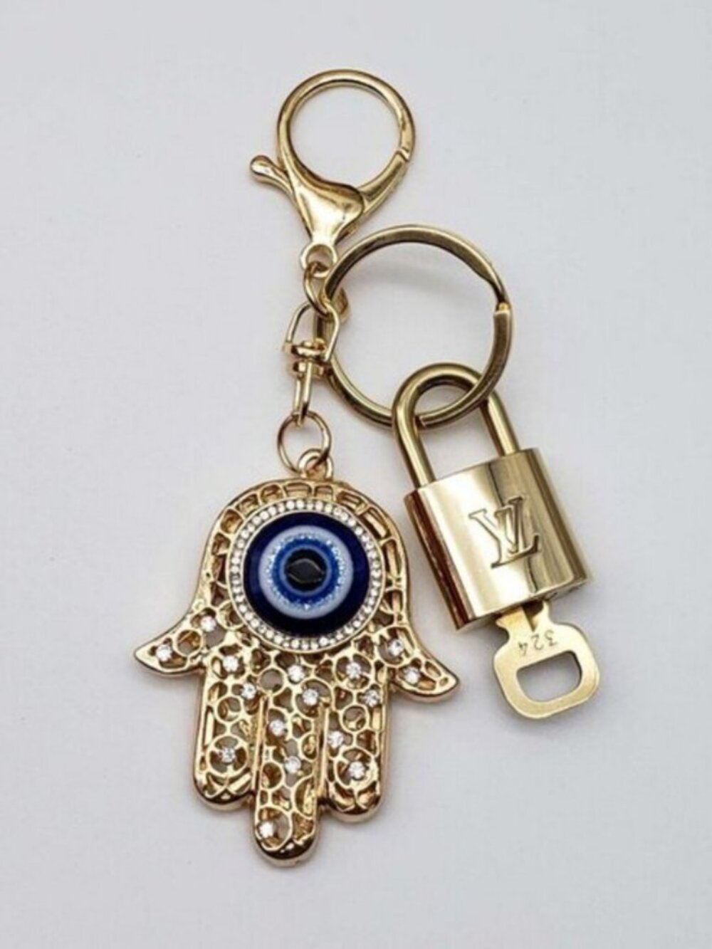 Louis Vuitton Gold Lock 🔒 Authentic LV Key + Unbranded Evil Eye Bag Charm